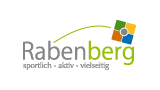 Logo mit dem Schriftzug &bdquo;Rabenberg&ldquo; und buntem Quadrat oben rechts